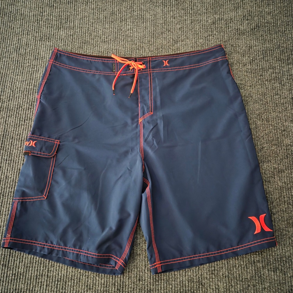Hurley Mens Navy Blue Orange Contrast Stitch Board Shorts Swim Trunks Size‎ 40